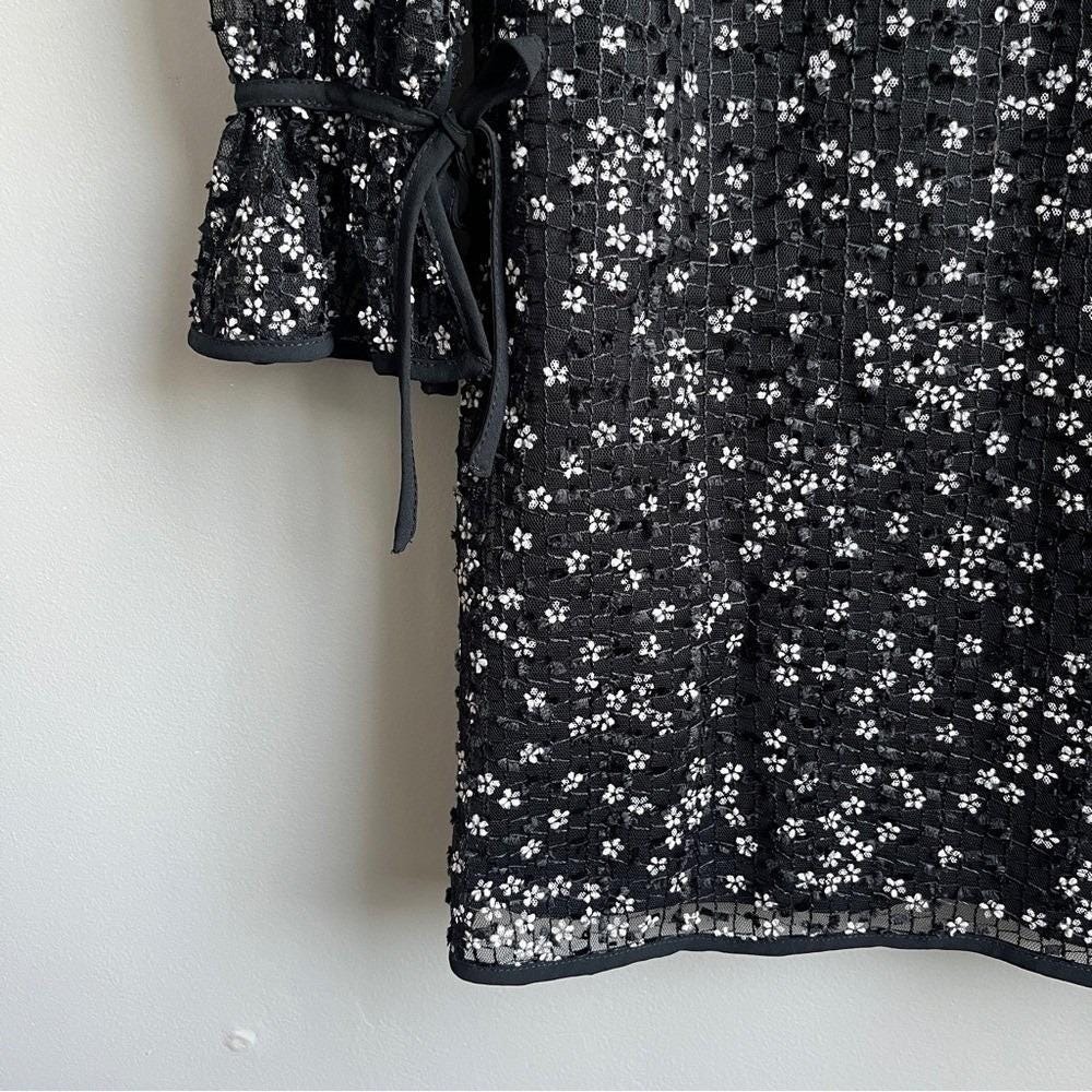 Vintage Dress Women's Small Black‎ White Daisies Retro Mod Mesh Feminine Cottage - Picture 11 of 12